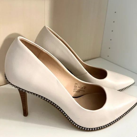 Coach Women's Ivory Heels with Studded Detail - Picture 7 of 9
